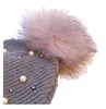 Parel Winter Gebreide Beanie Hoeden Dikker Plus Fluff Haar Bal Ski Dames Hoed Outdoor Winddicht Warm Caps Dames Bonnet