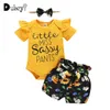 Bebek Ayçiçeği Kıyafet Kız Giysileri Set Born Brogry Romper Bebek Tasarımcısı S Giyim Setleri 210529