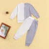 Conjuntos de roupas 2 PCS Infantil Color Block Outfits, Kids Love Pattern Manga Longa Redondo Pescoço Suéter + Calças 1-6t