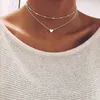 Nuevo collar de gargantilla de luna y corazón pequeño de varias capas para mujer, collar con colgante de cadena corta de Color dorado, regalo de joyería