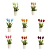 Ghirlande di fiori decorativi fioriscono per sempre bonsai artificiali artigianato in plastica estetica tulipano finto con vaso di fiori per decorazioni per la casa di nozze da tavolo