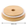 DHL Bamboo Cap Lids 70mm 88mm Reusable Bamboo Mason Jar Lids with Straw Hole and Silicone Seal sxjun12