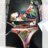 Bikini Set Misswim Sexy Costume da bagno a fascia Vita alta Costumi da bagno Donna Monospalla Bikini 2022 Stampa floreale Costume da bagno femminile 3 pezzi