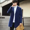 Solid Trench Coat Mens Autumn Winter Slim fit England Style Men Jacket Long Sleeve Korean Cloak Oversized Cardigan Outwear 210524