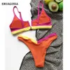 Sexy Bikini Swimwear Women Swimsuit High Cut Thong V Shape Bra Set Push Up Summer Bathing Suit Female Beach Wear 210621