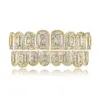 Europa y América Hip Hop Iced Out Square CZ Gold Plated Bling Teeth Grillz Top Bottom Diamond Teeth Grillzs Set para Hombres Mujeres Hip Hop Grills