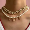 체인 펑크 크리스탈 버클 마이애미 두꺼운 쿠바 초커 목걸이 여성을위한 목걸이 가득 차있는 모조 다이아몬드 chunky 금속 목걸이