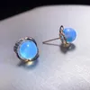 Stud S925 Sterling Silver Incrusté Naturel Ambre Bleu Zircon Boucles D'oreilles Tempérament Simple Femmes