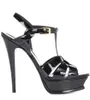 Famous Brand Designer Tribute Patent Plateforme en cuir souple Sandales Womens High Heel Stietto Gladiator Sandalias T-Strap Lady Shoes Pumps 10 cm et 14 cm