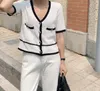 Summer Knitted Cardigan Tops Women Korean Elegant Vintage Short Sleeve Ladies Jumpers V-neck Single Breasted Sweater Femme 210513