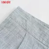 Tangada Ankomst Sommar Kvinnor Elegant Solid Grå Shorts Zipper Fickor OL Shorts Pantalones QD23 210609