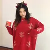 Camisola feminina Feminino 2022 Christmas Red Manga Longa Mulheres Sweater Autonn Winter Design Pullover Moda Tops Tops Student