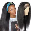 Pannbandspekor för svarta kvinnor malaysiska kinky rakt mänskligt hår med halsduk syntetisk peruk 250 densitet