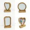 Bamboos Sublimation Blank Photo Frame With Base Double Sided Wood Love Heart Round Frames Magnetism Picture Painting Decoration LLB9067