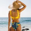 Dames badkleding geel en citroenprint mid-taist bikini sets zwempak vrouwen sexy vat twee stukken strand badpakken strand pakken