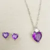 Heart Jewelry Set Pendant Necklace Earrings Sets for Girl Women Designs Cubic Zirconia Purple White Silver Chain Wedding Jewelry