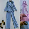 Trajes de mujer, conjunto de pantalones de alta calidad, chaqueta de pana informal retro coreana para mujer, pantalón informal de pierna ancha, traje de dos piezas 210527