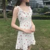 Womengaga Sommar Söt Kvinnors Vit Mini Tank Klänning Fresh Ruffle Dresses Chiffon Print High Waist Korena Kvinnor 5m3q 210603