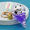 Acrylic Quicksand Bright Oil Cone Keychain Cartoon Figurine Giant Panda Ice Cream Keying Bil Ornament G1019