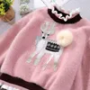 子供の女の子のクリスマスの服2部分セットピンクミンクカシミヤプルオーバーセーターと厚いパッチワークチェック柄ドレス210713