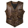 Steampunk Cosplay Costume Gilet Veste Marque Rivet Bouton Faux Cuir Cowboy Taille Manteau Chalecos Para Hombre 210522