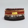 Seil Leder handgefertigte geflochtene Holzperlen mehrschichtige Charm-Armbänder 4 Stück/Set für Männer Frauen verstellbarer Armreif Schmuck
