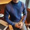 Fall Winter Half Turtleneck Men's Sweater Korean Slim Twist Thick Line Middle Collar Knitted Pullovers Pure Color Knitwear 210527