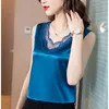 Koreaanse vrouwen shirt chiffon blouses voor mouwloze tops vrouw abrikoos kant pullover blouse plus size 210427