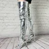 Rontic Personal Customize Women Spring Thigh Boots Patent Stiletto Heels Peep Toe Silver Party Shoes Women Us Size 5-20