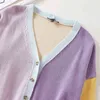 Höst kvinnor söta tröjor kappor v-hals långärmad patchwork cardigans singel breasted kvinnlig smal elasticitet sweater topp 210513