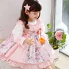 New Style Autumn Winter Long Sleeve Kids Dress for Girls Baby Ball Gown Vintage Print Lolita Bow Princess Party Wedding Vestidos Q0716