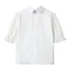 ラペルパフ半袖ブラウストップス女性夏ホワイトパルプルルースオフィスレディースエレガントなシャツ女性Rok Street Blusas 210515