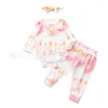 Bébé Tie Dye Vêtements Ensemble Multi Couleurs Arc Automne Hiver Arc Bandeau À Manches Longues Pantalon Trois Pièces De Mode Bébés Vêtements Costume 25dh L2