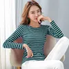 Plus Size O-Collo Tshirt Camicia a maniche lunghe Donna Autunno Casual Cotone a righe Chic Slim 5XL T-shirt coreane Donna 8810 210510