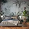 Handgeschilderde tropische plant bladeren bananen blad muur muurschildering pastorale slaapkamer woonkamer sofa tv achtergrond Aangepast Foto behang