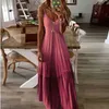 夏のドレスの女性ピンクS-5XLプラスサイズのグラデーションカラーヨーロッパとアメリカVネックスリムスリングマキシドレスフェミニナLR805 210531