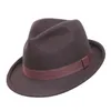 Sedancasesa England Style Christmas Fedora Jazz Hat Men Women 100% Wool Female Male Trilby Cap Hats With Ribbon FM026082 Wide Brim Delm22