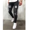 2020 Fashion Men's Jeans Spliced Ripped Denim Pants Pencil Jeans Slim Patch Pants Plaid Pants Elastic Waistline jogging Pant