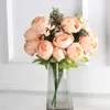 Pivoine en soie rose 50cm, fleurs artificielles, grand Bouquet, Arrangement de fausses fleurs blanches, bricolage, maison, hôtel, fête, décoration de mariage, couronne