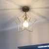 Plafoniera in ferro pentagramma retrò Cerchio creativo E27 Lampada da soffitto a vento industriale nero / oro per bar caffetteria ristorante
