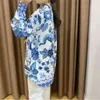Vuwwwyv Elegancki Niebieski Styl Chiński Drukuj Długie Koszule Kobieta Biały Przycisk W górę Koszula Kobiety Pełna Rękaw Casual Topy Streetwear 210430