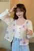 Werueruyu primavera e outono mulheres malha cardigan recorte coreano suéteres feminina chique solta v-pescoço vintage camisola top 210608