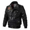 Mäns Jackor Höst Vinter Män Coat Bomber Jacka Bomull Kläder Mens Casual PU Faux Läder Ytterkläder Coats Chaquetas Hombre