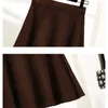 Knitted Pleated Skirts Women High Waist A-Line Skirt Autumn Winter Casual Solid Skirt Chic Female Bubble Jupe Femme 10368 210527