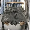 Wholesale Leopard Hit Color Wide Leg Denim Shorts Female High Waist Fashion Summer Fray Tassel Wq1644 Factory Women's