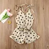 Baby Mädchen Sommerkleidung Baby Mädchen Overalls Polka Dot Druck Schleife Knopf Lotusblatt Urlaub Boho Stil für Kind 1-6 Jahre Q0716