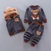 Winter Baby Boys Girls Clothes Sets Plus Thick Velvet Warm 3 Piece Cartoon Jacket Hooded Vest Coat Kids Suit 0-4y Baby Clothing G1023