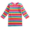 Pudcoco girl dress 2y-7y au försäljning barn baby tjejer regnbåge randig klänning avslappnad långärmad kläder Q0716