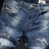 Włoski Styl Moda Mężczyźni Jeans Retro Dark Blue Elastyczna Bawełna Slim Fit Ripped Do Vintage Designer Drelich Ołówek Spodnie 3JLI