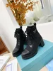 2024 Designer Leather and Nylon Ankle Boots Brushed Laced Boot Women Biker Australia Platform Heels Winter Outdoor Sneakers Size 35-41